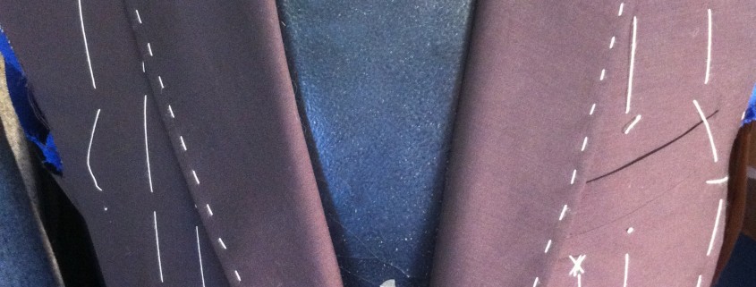 Bespoke mohair coat waiting for the sleeves to be hand basted in for a forward fitting.