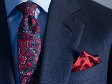 Mens Tailor Jacket with Patterned tie and red pocket square